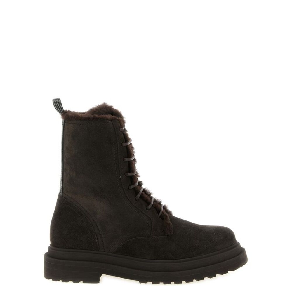 Brunello Cucinelli Brown Calfskin Lace-Up Women's Boots